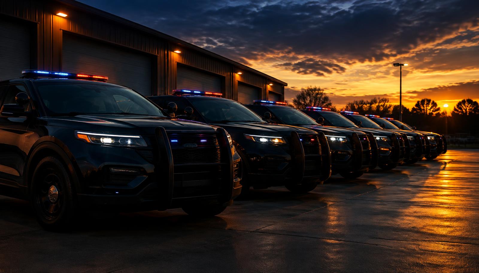 Police patrol fleet at dawn